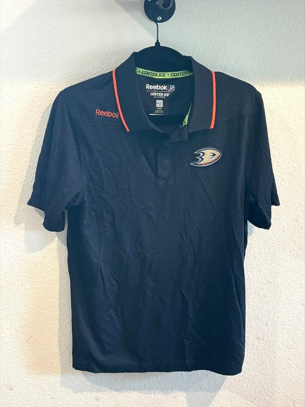 Anaheim Ducks Polo Shirt Reebok Center Ice Unisex S Black NHL Hockey